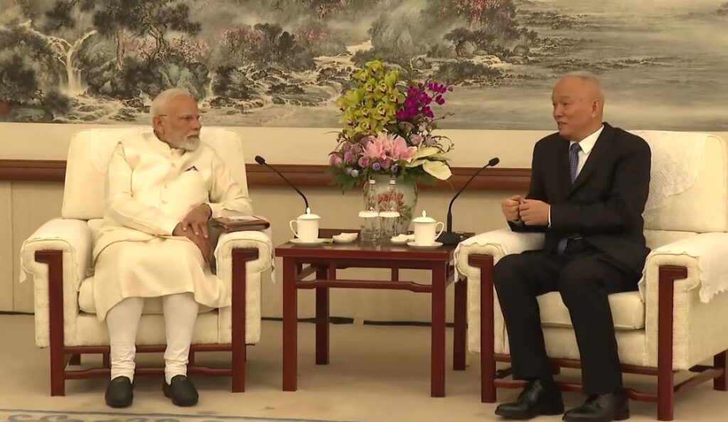 Prime Minister Narendra Modi holds talks with Chinese Communist Party Secretariat top leader Cai Qi