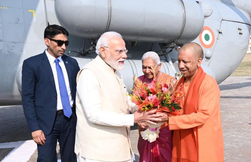 Prime Minister Narendra Modi lands in Ayodhya to take part in flag-hoisting ceremony at Ram Temple