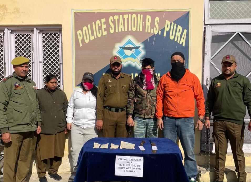 Police Arrest Three Drug Peddlers in R.S. Pura, Recover 170 Grams Heroin and Weapons