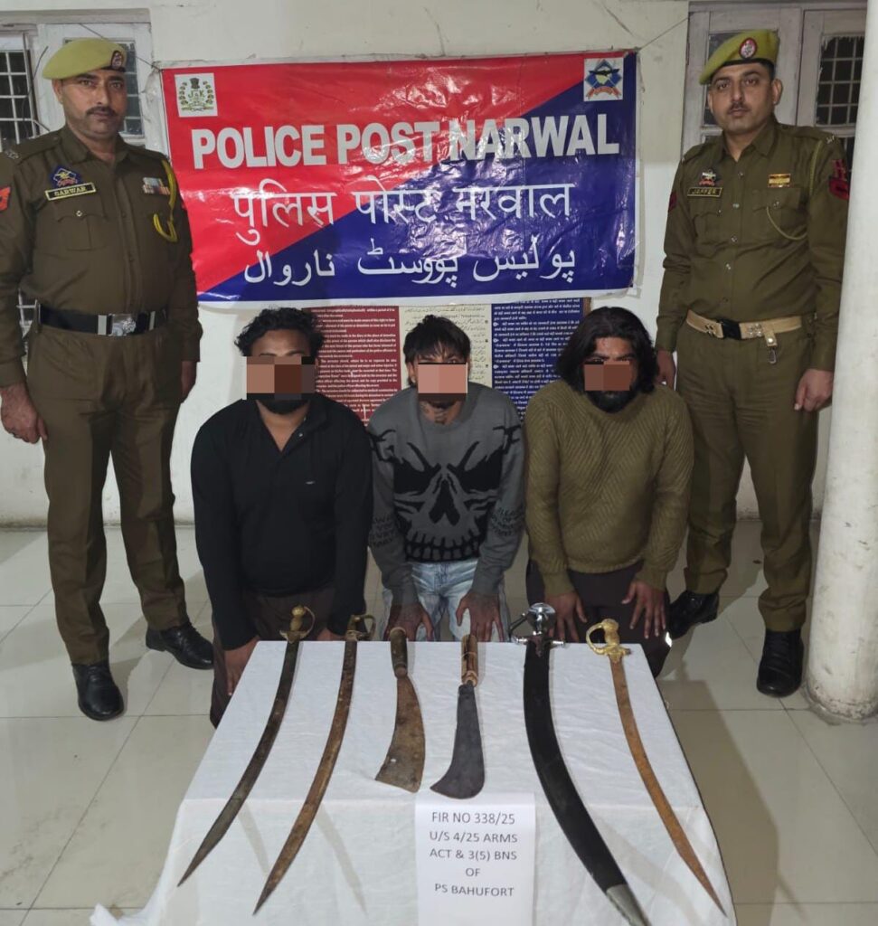Jammu Police Arrest Three Notorious Individuals; Sharp-Edged Weapons Seized in South Zone Operation