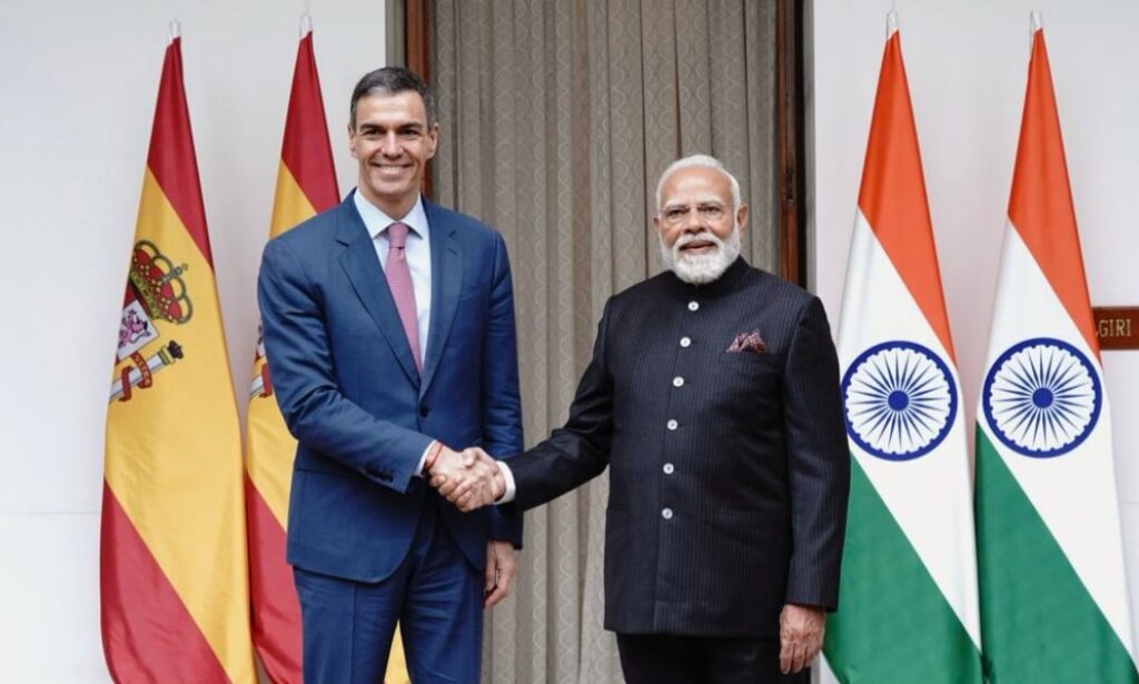 Prime Minister Narendra Modi receives receives Spanish President Pedro Sanchez at Hyderabad House on sidelines of India AI Impact Summit 2026