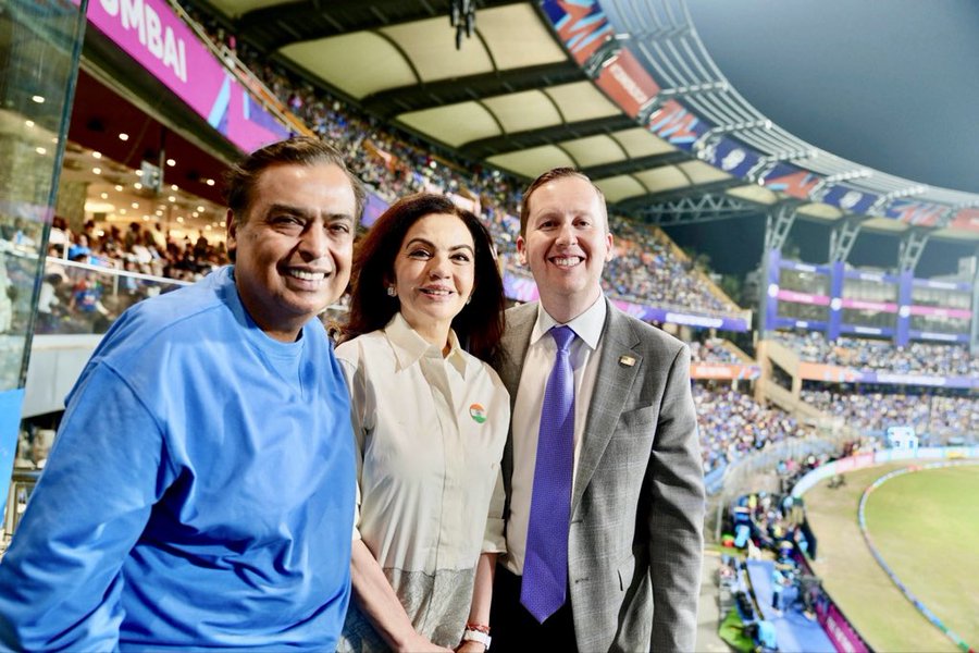 US Ambassador Sergio Gor meet Mukesh Ambani, Nita Ambani at India-US T20 World Cup clash
