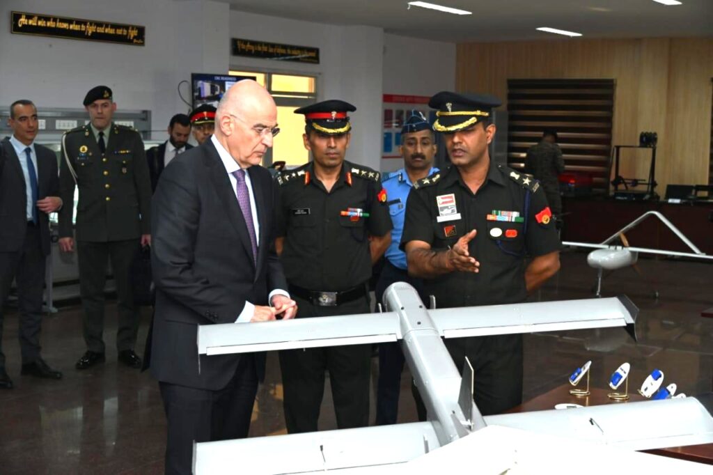 Greek Defence Minister Nikolaos Dendias witnesses India’s indigenous drone and simulator technologies