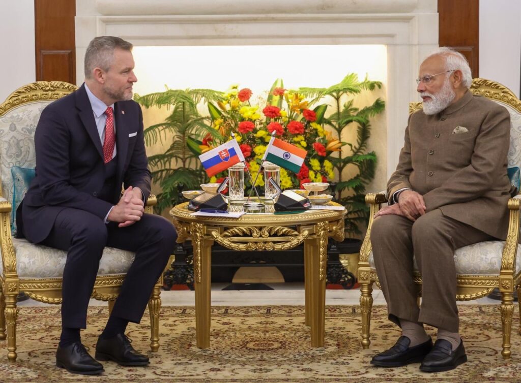 Prime Minister Narendra Modi holds bilateral talks with Slovakian President Peter Pellegrini