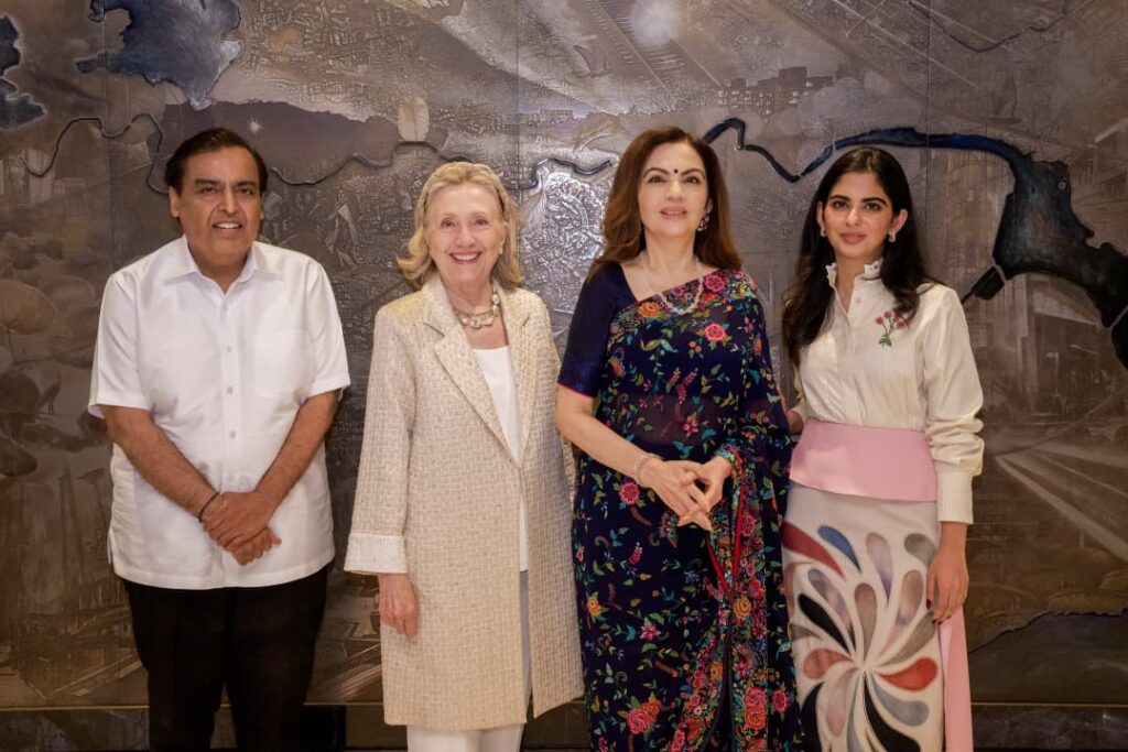 Mukesh Ambani, Nita Ambani host former US Secretary of State Hillary Clinton at their Mumbai residence