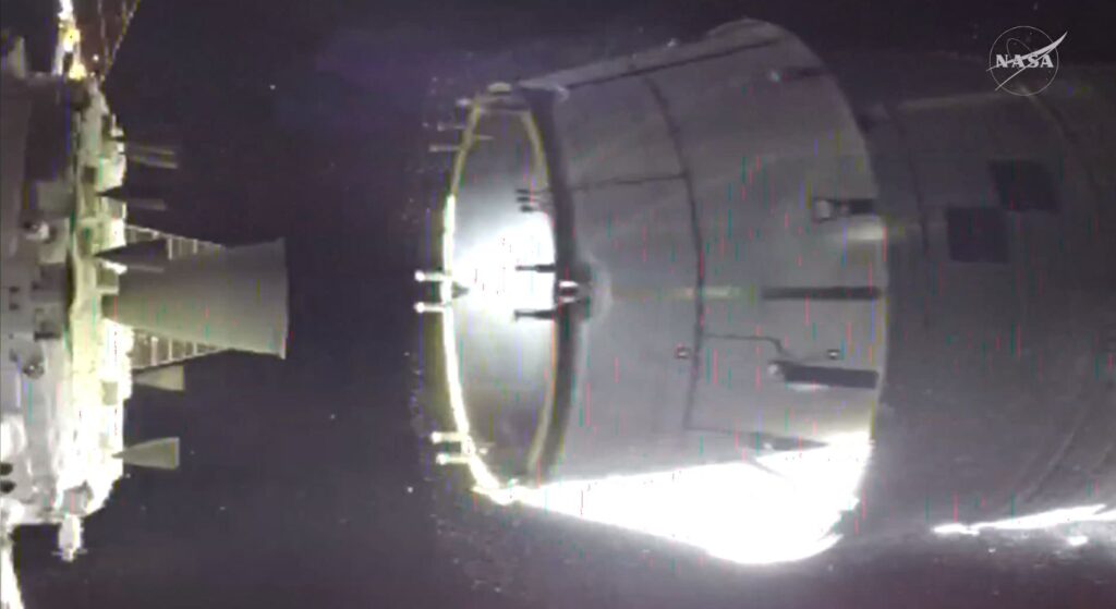 Orion spacecraft successfully separates from rocket upper stage as Artemis II mission progresses towards moon