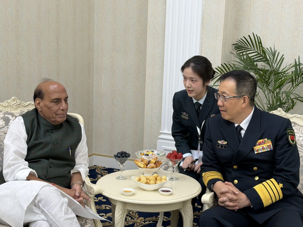 Defence Minister Rajnath Singh meets Chinese Defence Minister Dong Jun in Bishkek