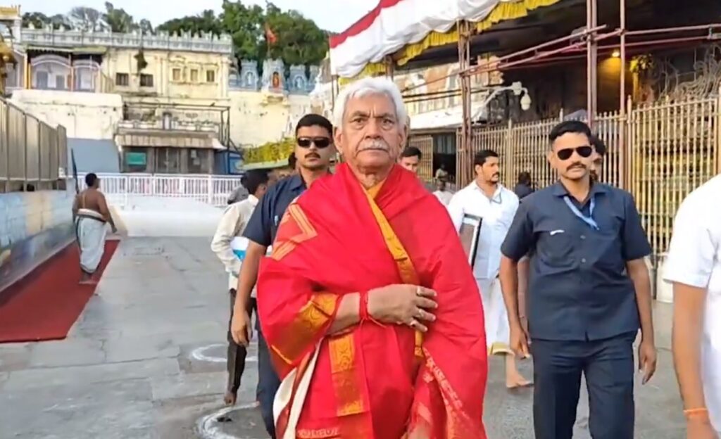 LG Manoj Sinha offers prayers at Tirumala Venkateswara Temple, performs Abhishekam ceremony