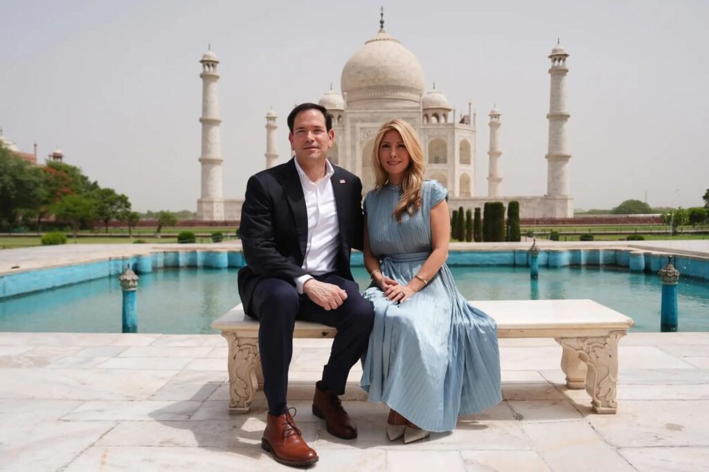 US Secretary of State Marco Rubio visits Taj Mahal with wife