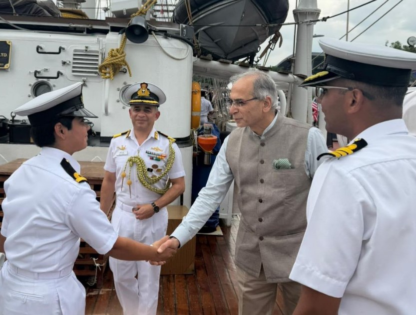 Indian envoy to US Vinay Kwatra visits INS Sudarshini at port of Baltimore for SAIL 250