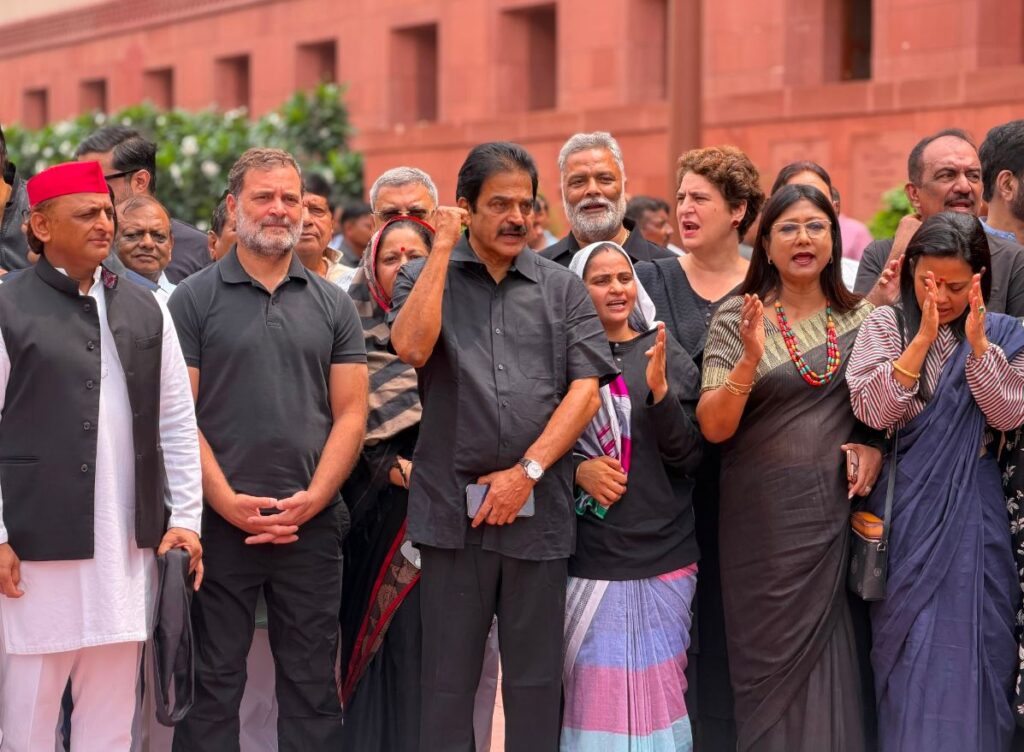 Opposition MPs stage protest against govt at Parliament in black clothes, Congress says lakhs of students will stand up