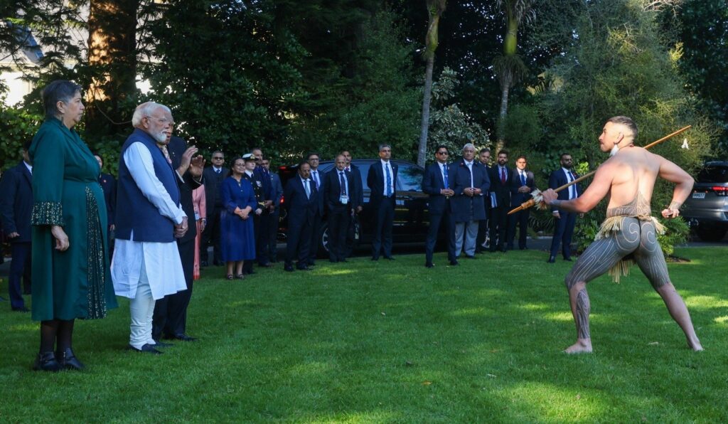 Prime Minister Narendra Modi says he is “honoured” after receiving traditional Maori powhiri welcome at Government House in Auckland