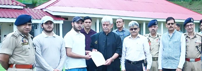 LG Manoj Sinha hands appointment letters to kin of two martyred policemen