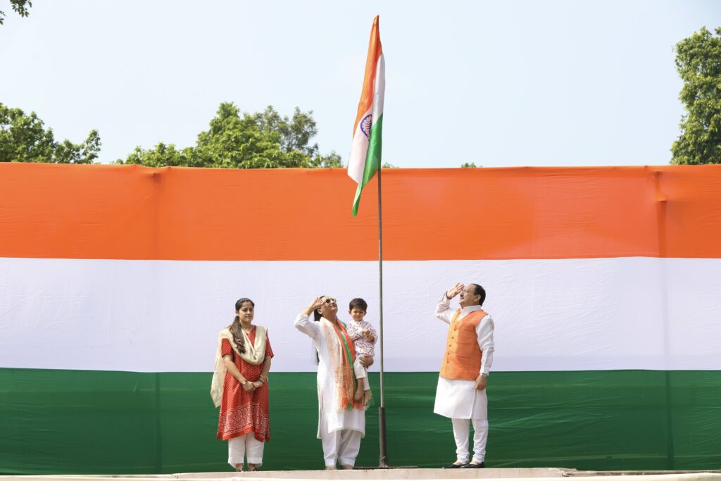 Union Minister JP Nadda hoists Tricolour at his residence in national capital, urges people to join ‘Tiranga Abhiyan’