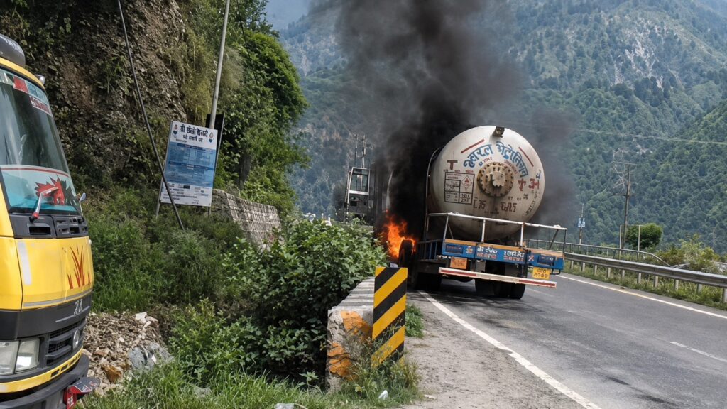 LPG tanker’s tyre catches fire on national highway in Ramban; no casualties