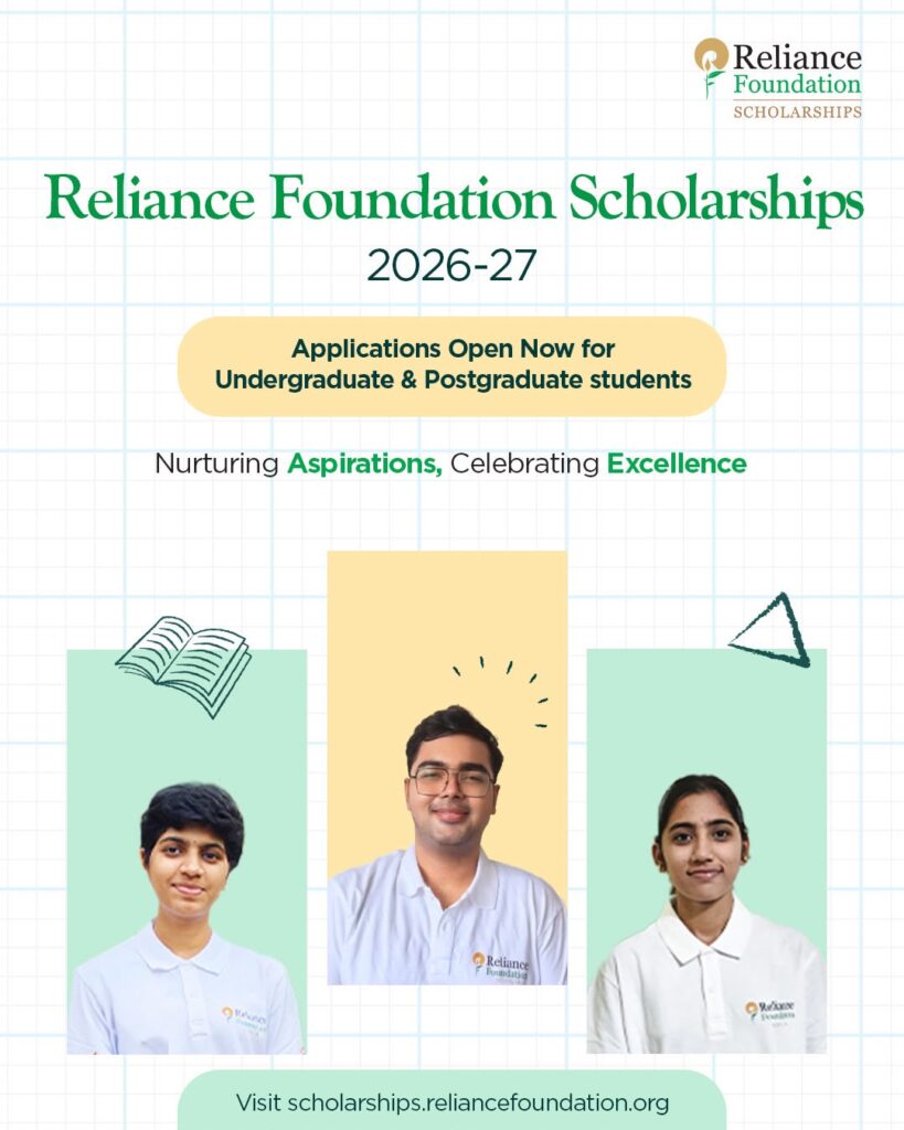 Reliance Foundation Opens Applications for 5,100 Scholarships for 2026–27