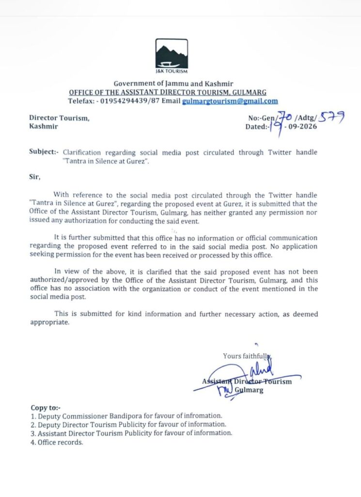 No permission sought or issued for proposed Gurez event: AD tourism gulmarg