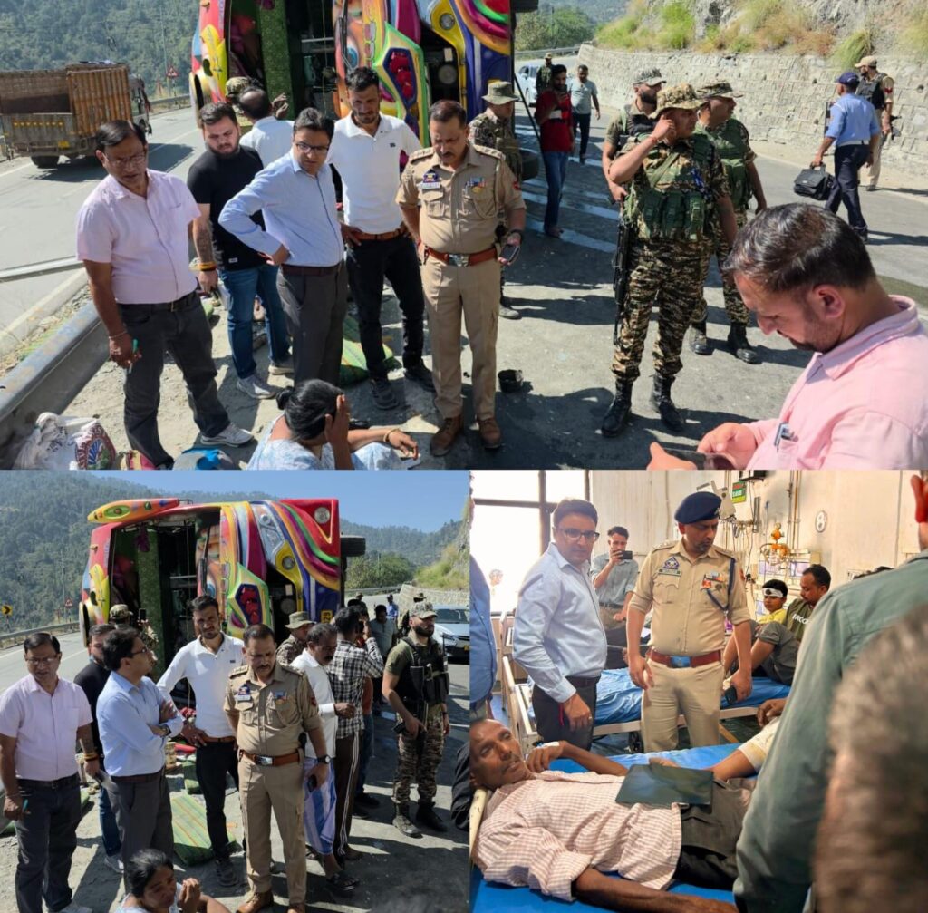 Bus turns turtle on NH-44 at Marog; District Administration Ramban launches rescue operation