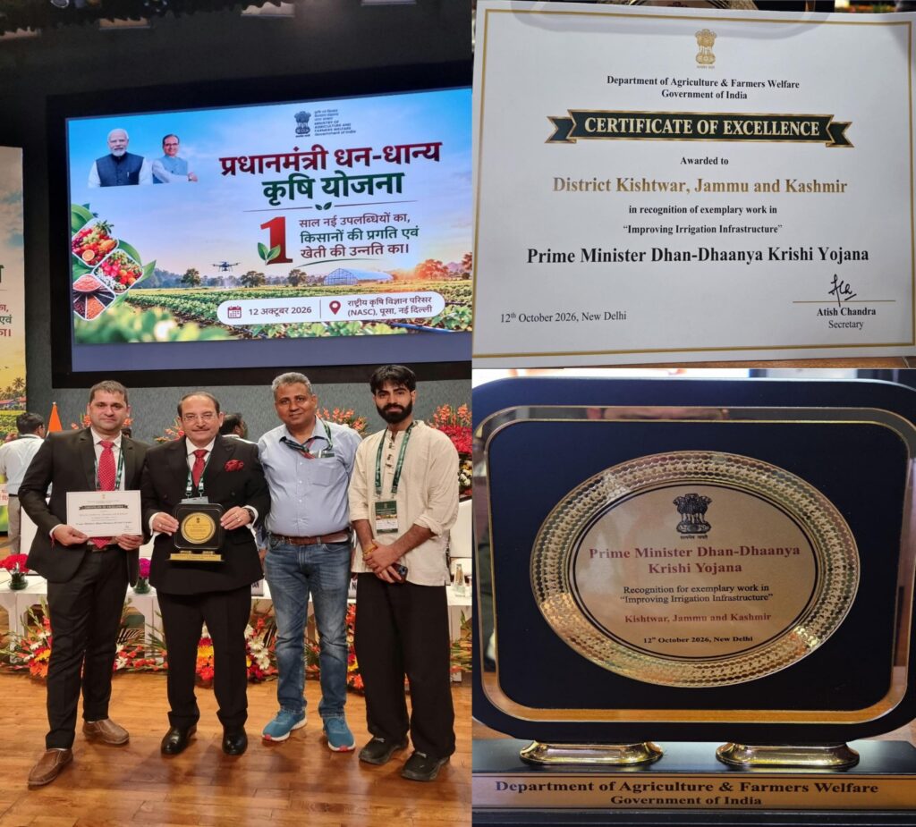 Kishtwar bags top rank among 100 districts for “Improving Irrigation Infrastructure” under PMDDKY